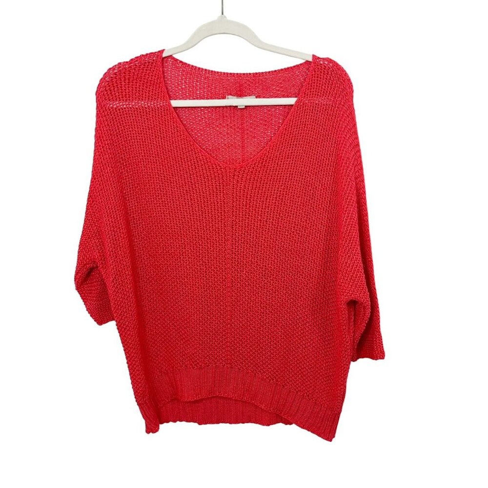 Carina Ricci Red Open Knit Pullover Sweater Dolman Sleeve -‎ Size Large